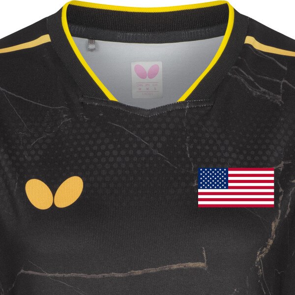 Butterfly Table Tennis 2024 Team USA Lady Shirt - Black - Front - Close-Up